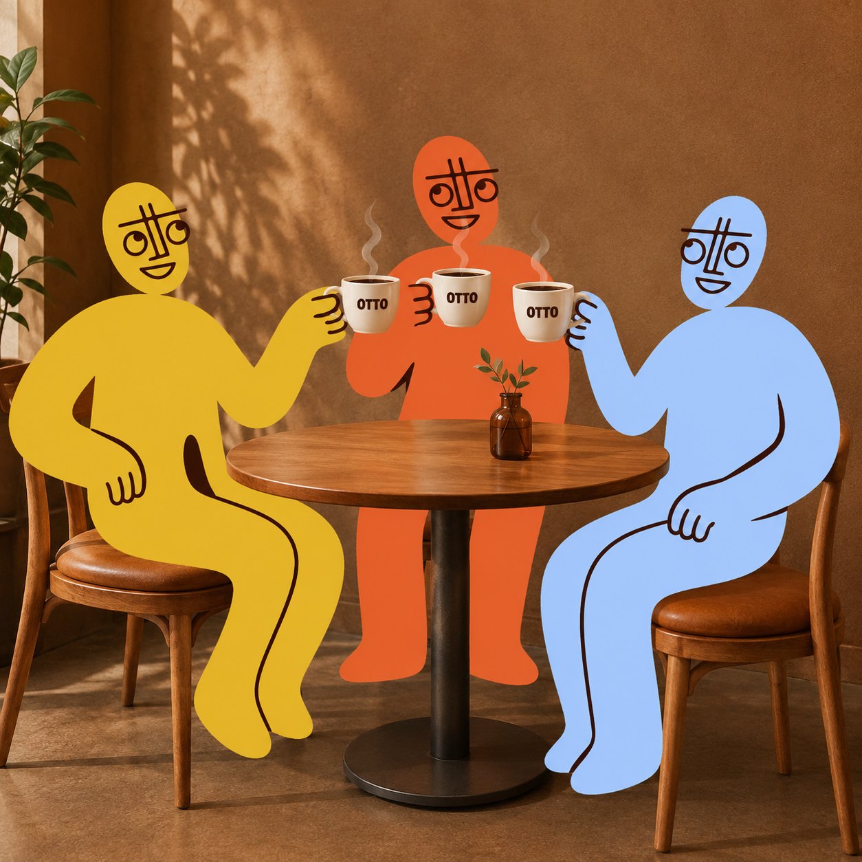 Tres personas brindando con café OTTO